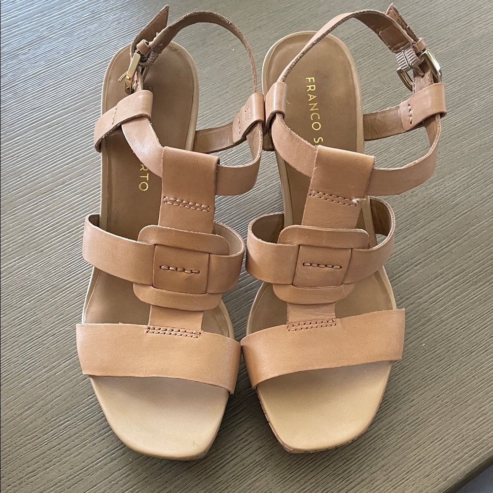 Franco Sarto Tan Strappy Wedge Sandals